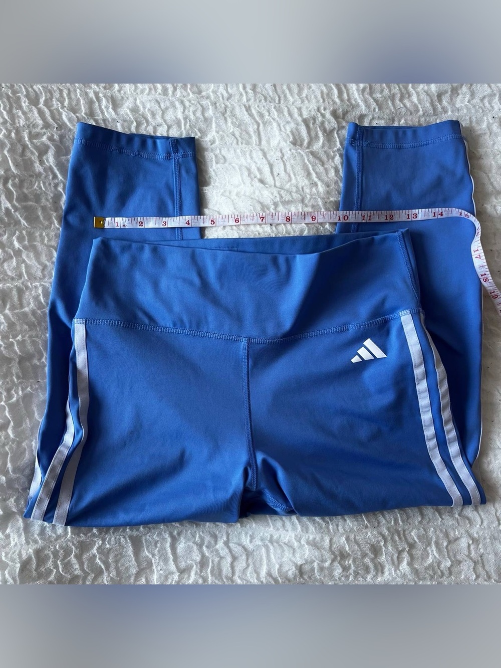 adidas Light Blue Capri Leggings with White Stripes - Picture 5 of 6